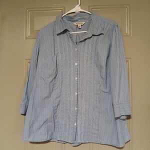St Johns Bay Woman Button Up Striped top 3/4sleeve Size 2X